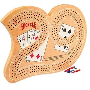 Official Bicycle Wooden Cribbage Board -Includes 9 Cribbage Pegs